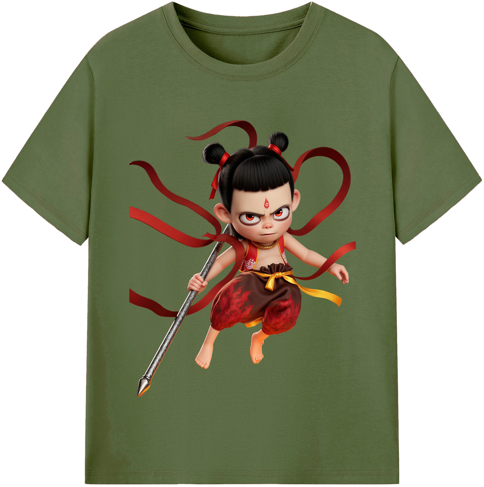 （画像用） Ne Zha 2 ナタ 魔童の大暴れ 綿100％半袖Tシャツ（フロントプリント）
